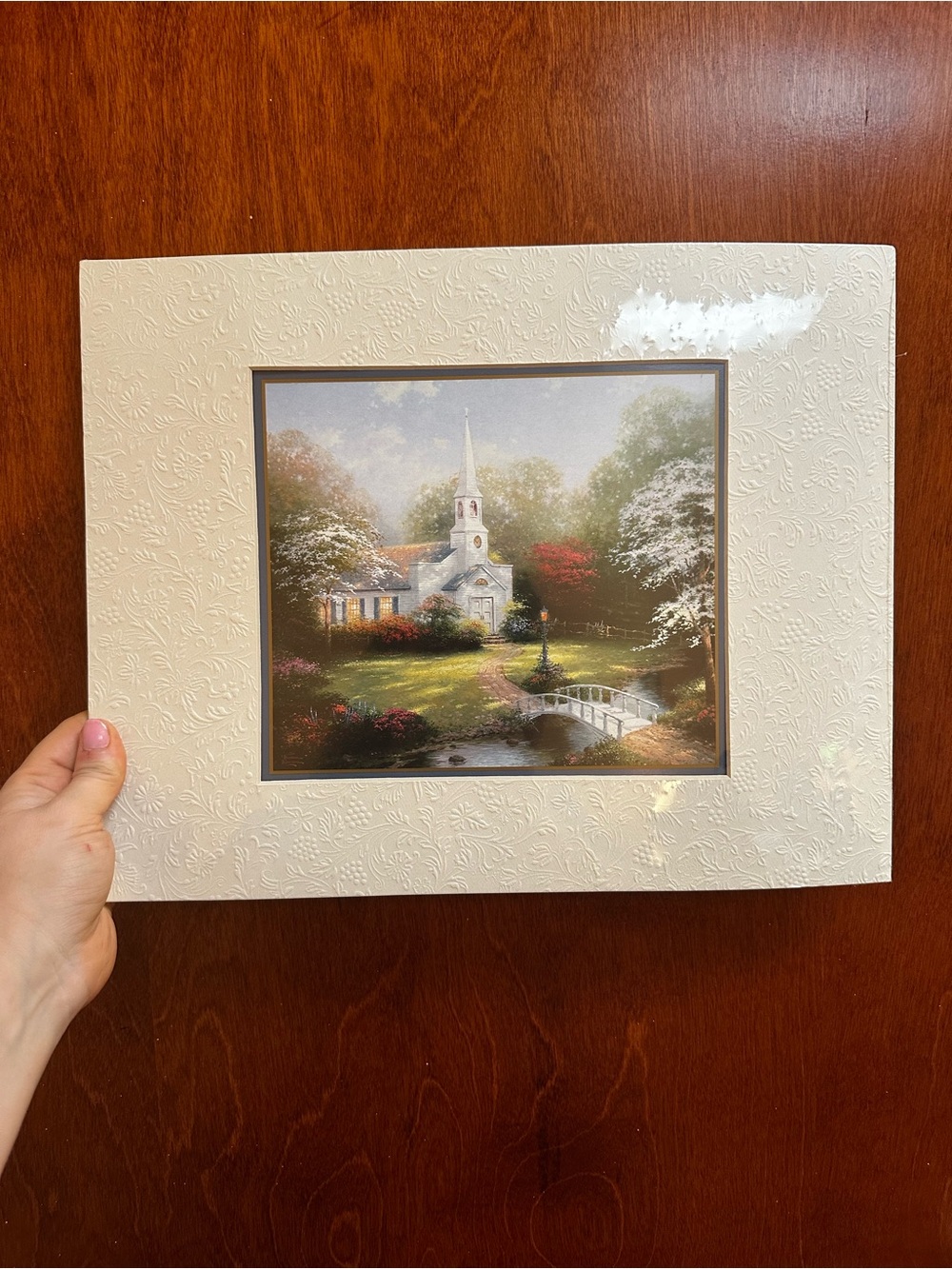 Hometown Chapel by Thomas Kinkade Church Landscape Print in Cream Mat NWT